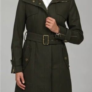 Kenneth Cole New York Dark Green Belted Trench Coat